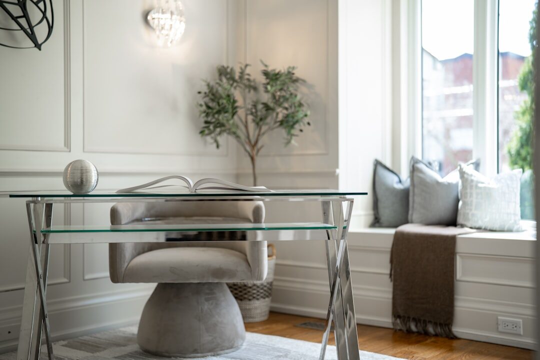 Bright modern editorial office with large windows